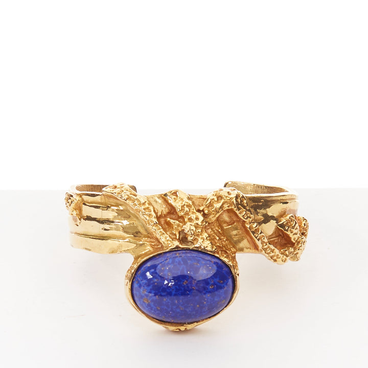 YVES SAINT LAURENT 2011 Arty cobalt blue stone gold textured bracelet bangle M