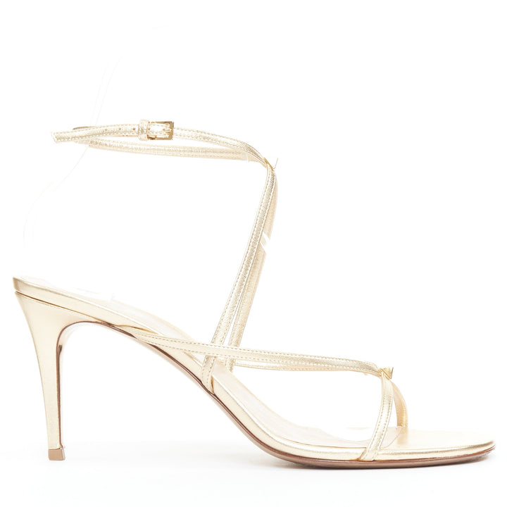 VALENTINO Rockstud gold leather studded simple strappy sandals EU39