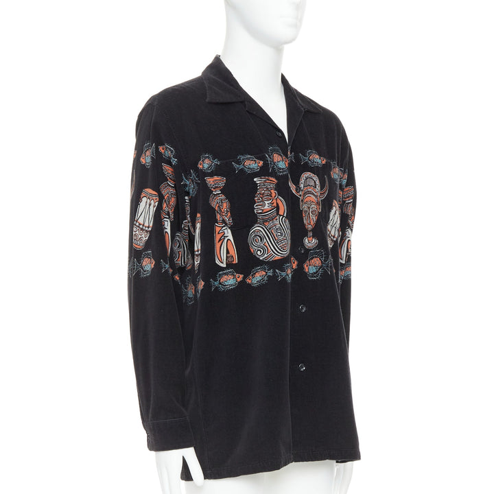 rare BEAMS PLUS Beamswear black aboriginal corduroy ethnic print overshirt L