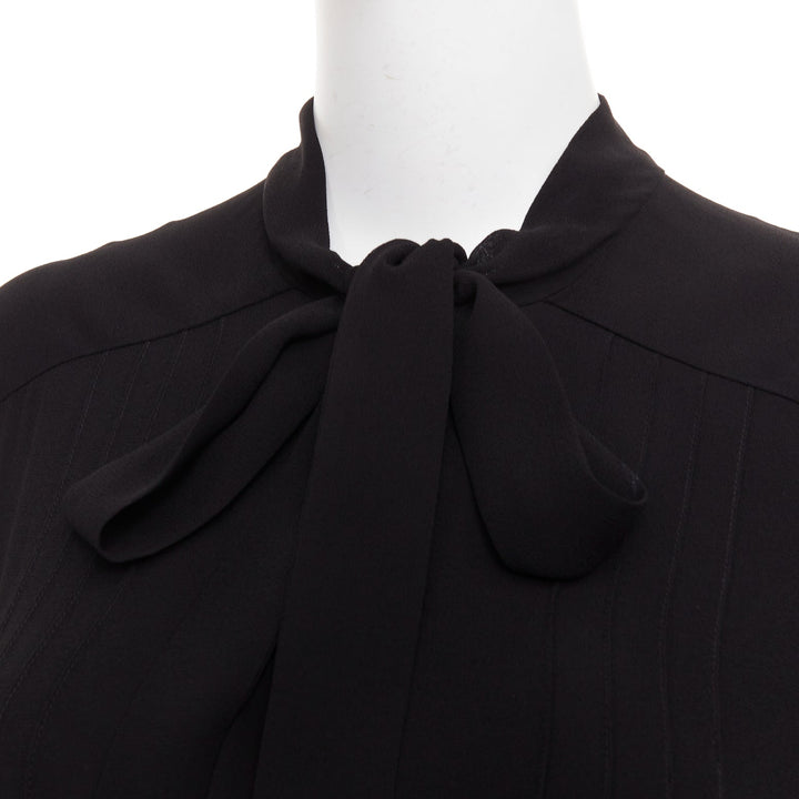 SAINT LAURENT 2013 black acetate blend pussybow pleated mini dress FR36 S