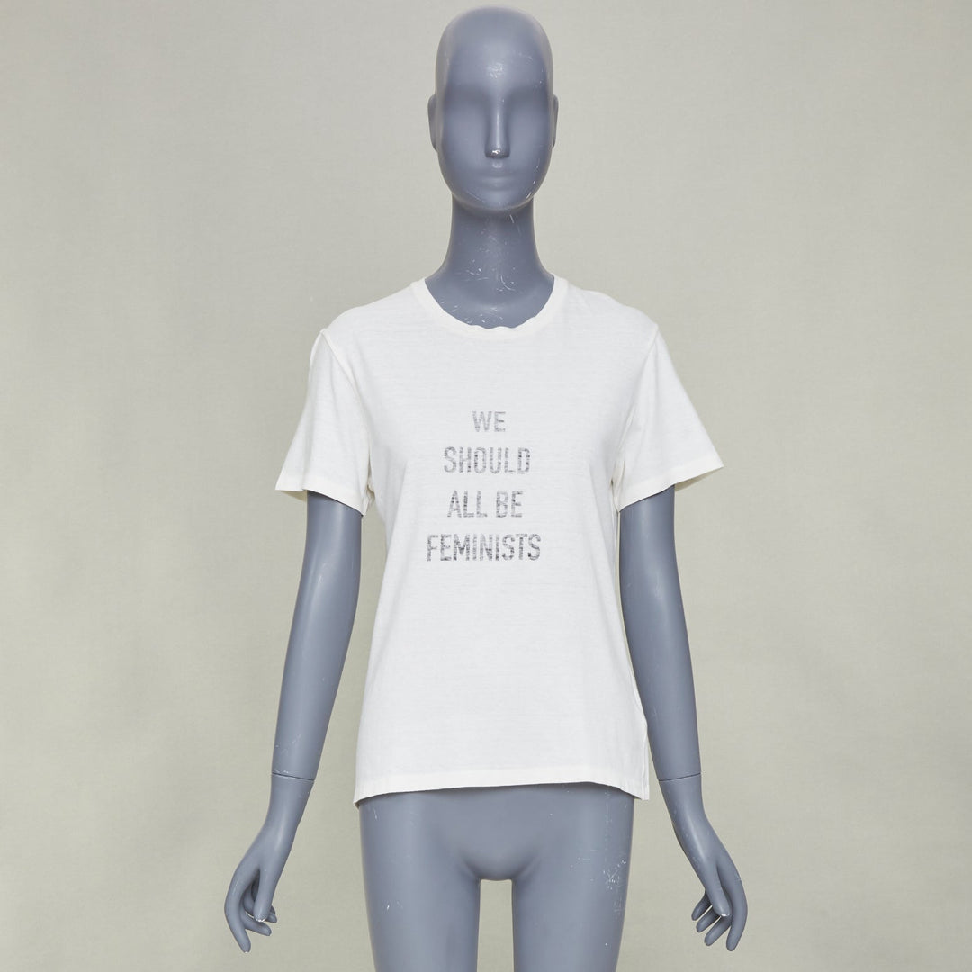 DIOR 2017 Runway We Should All Be Feminists ecru cotton linen t-shirt S