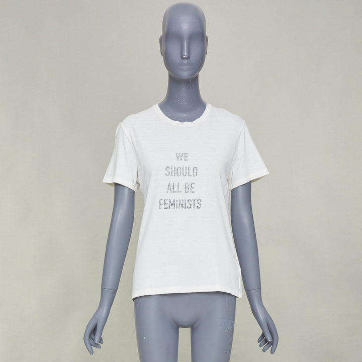 DIOR 2017 Runway We Should All Be Feminists ecru cotton linen t-shirt S