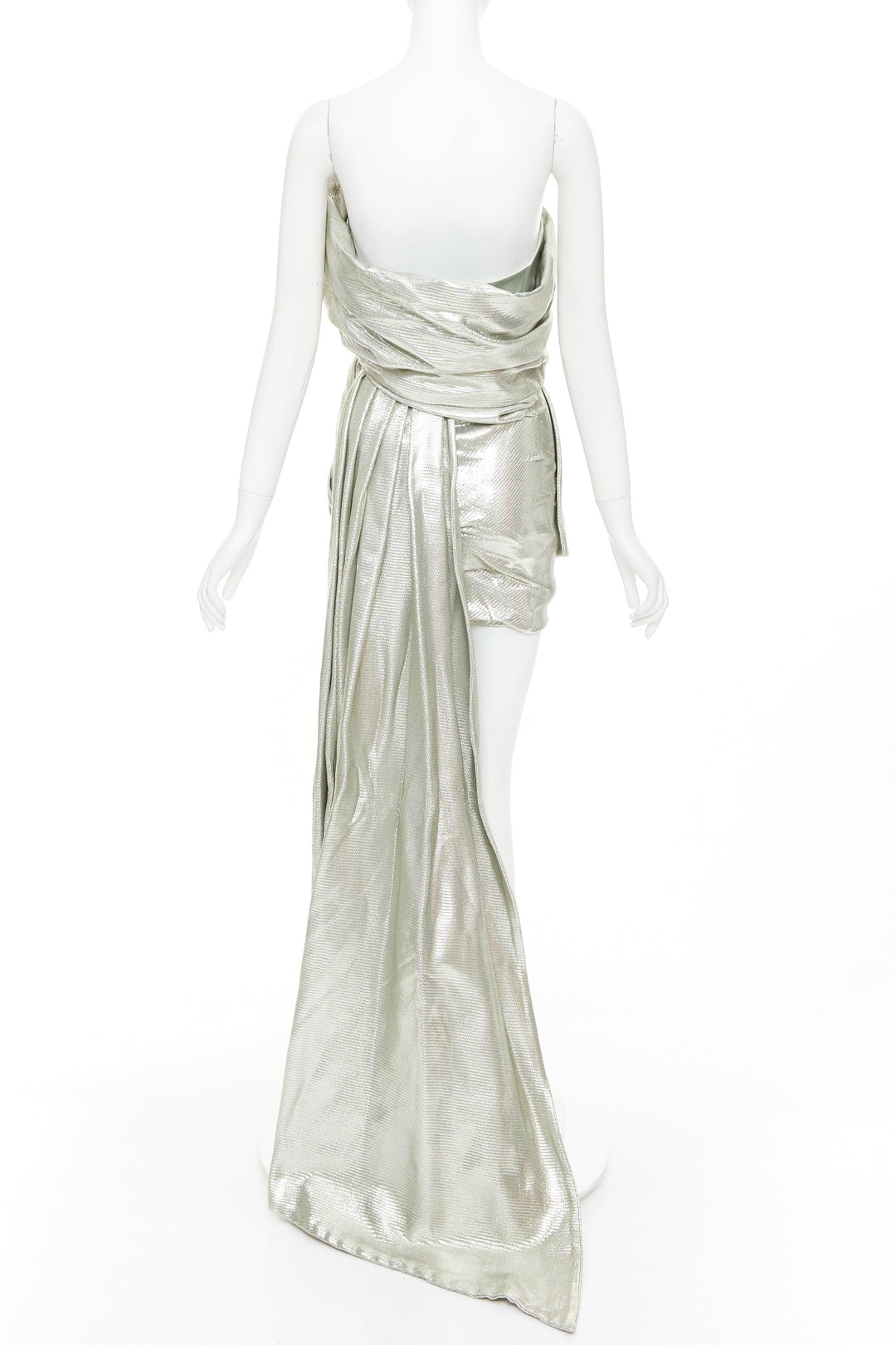 rare ALEXANDRE VAUTHIER COUTURE AW2019 Runway turquoise lame drape shoulder gown