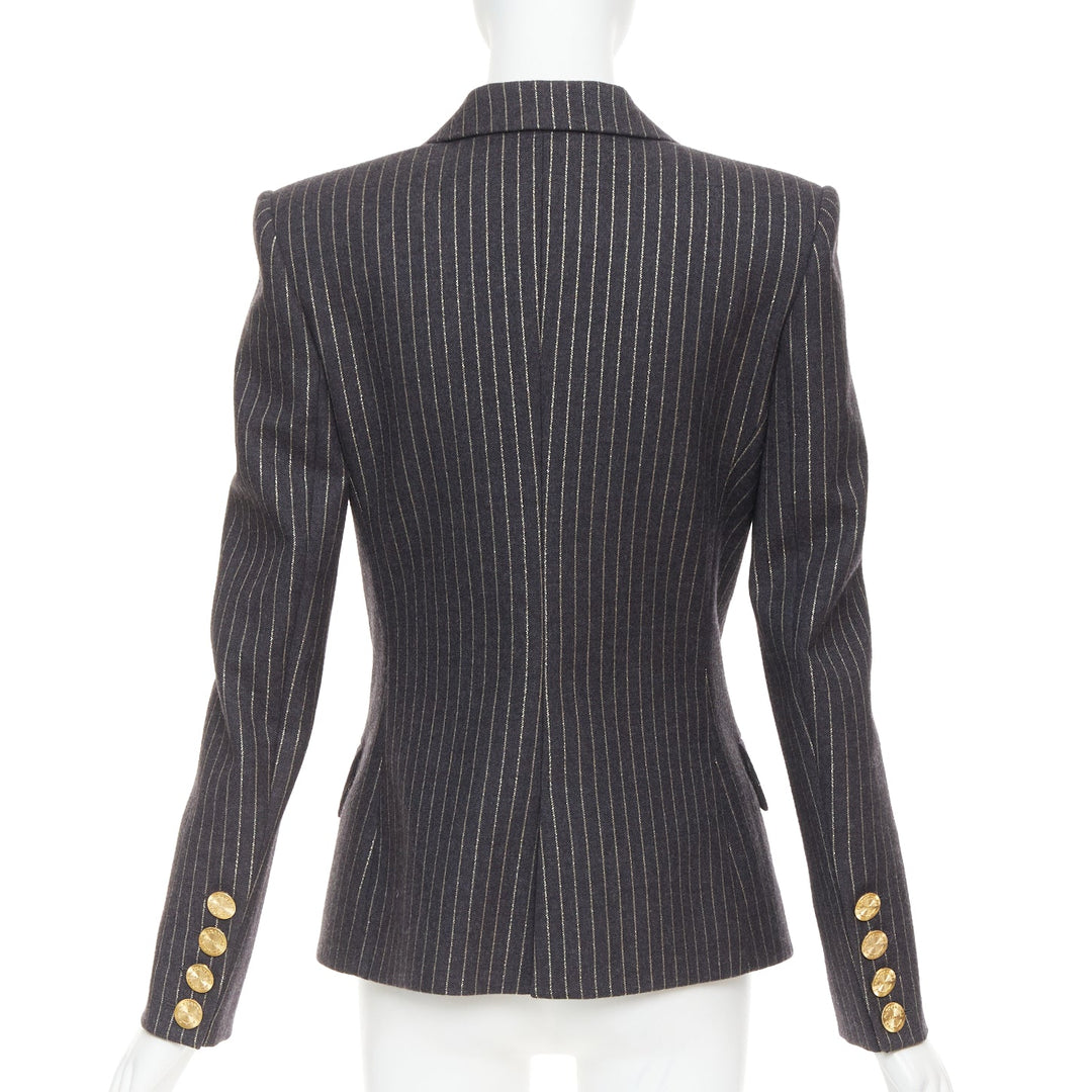 ALEXANDRE VAUTHIER dark grey metallic gold pinstripe single breast blazer FR36 S