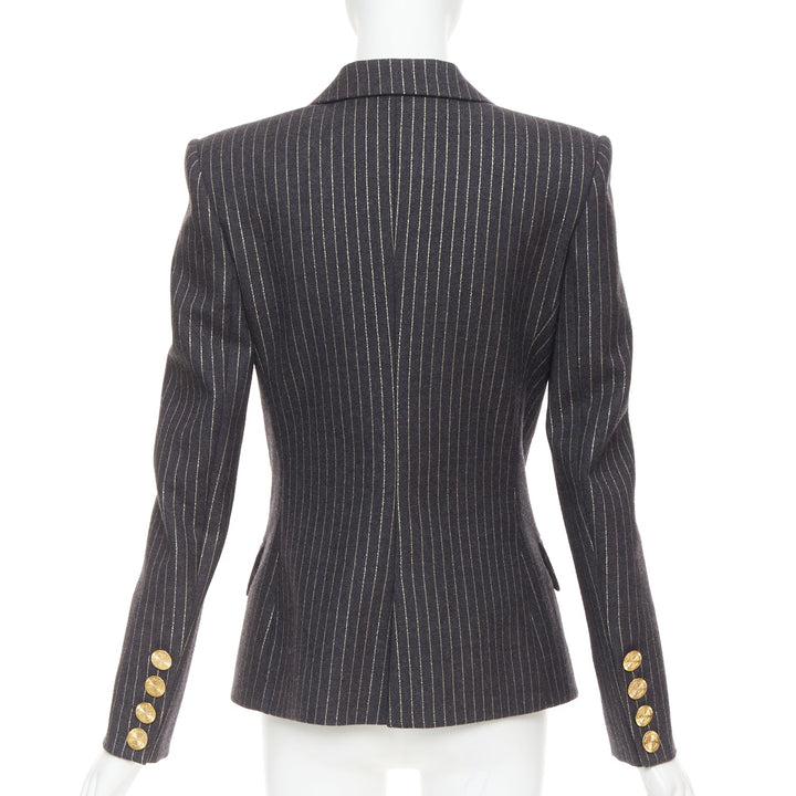 ALEXANDRE VAUTHIER dark grey metallic gold pinstripe single breast blazer FR36 S