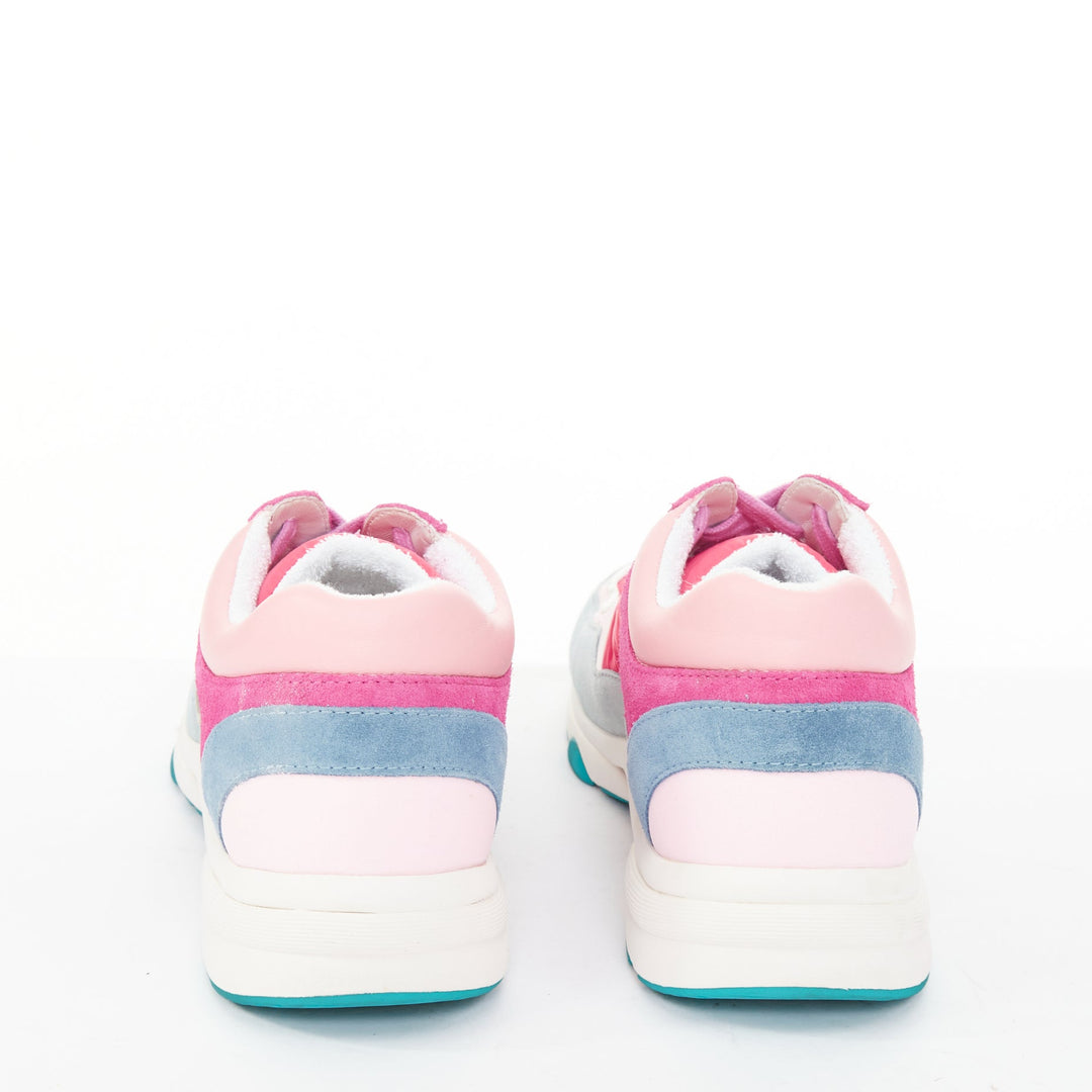 CHANEL 2018 pink blue suede fabric CC logo low top chunky sneakers EU38.5
