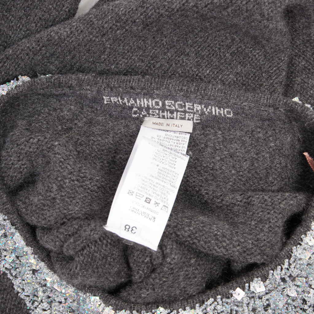ERMANNO SCERVINO cashmere holographic silver bead embellished sweater IT38 XS