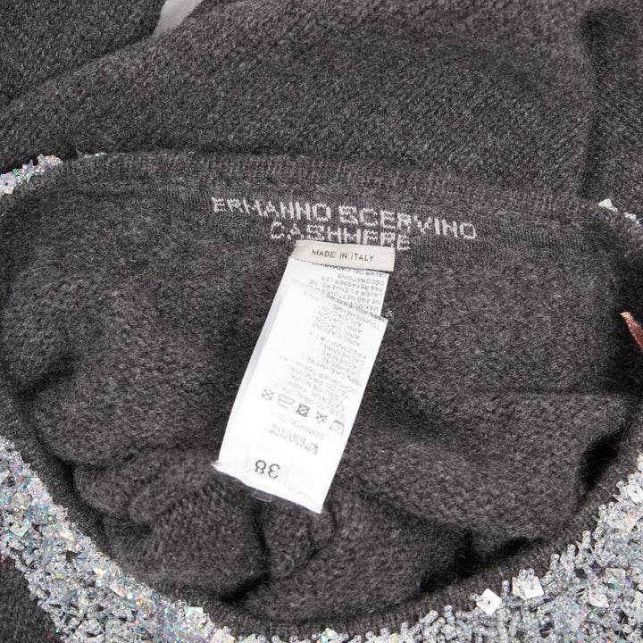 ERMANNO SCERVINO cashmere holographic silver bead embellished sweater IT38 XS
