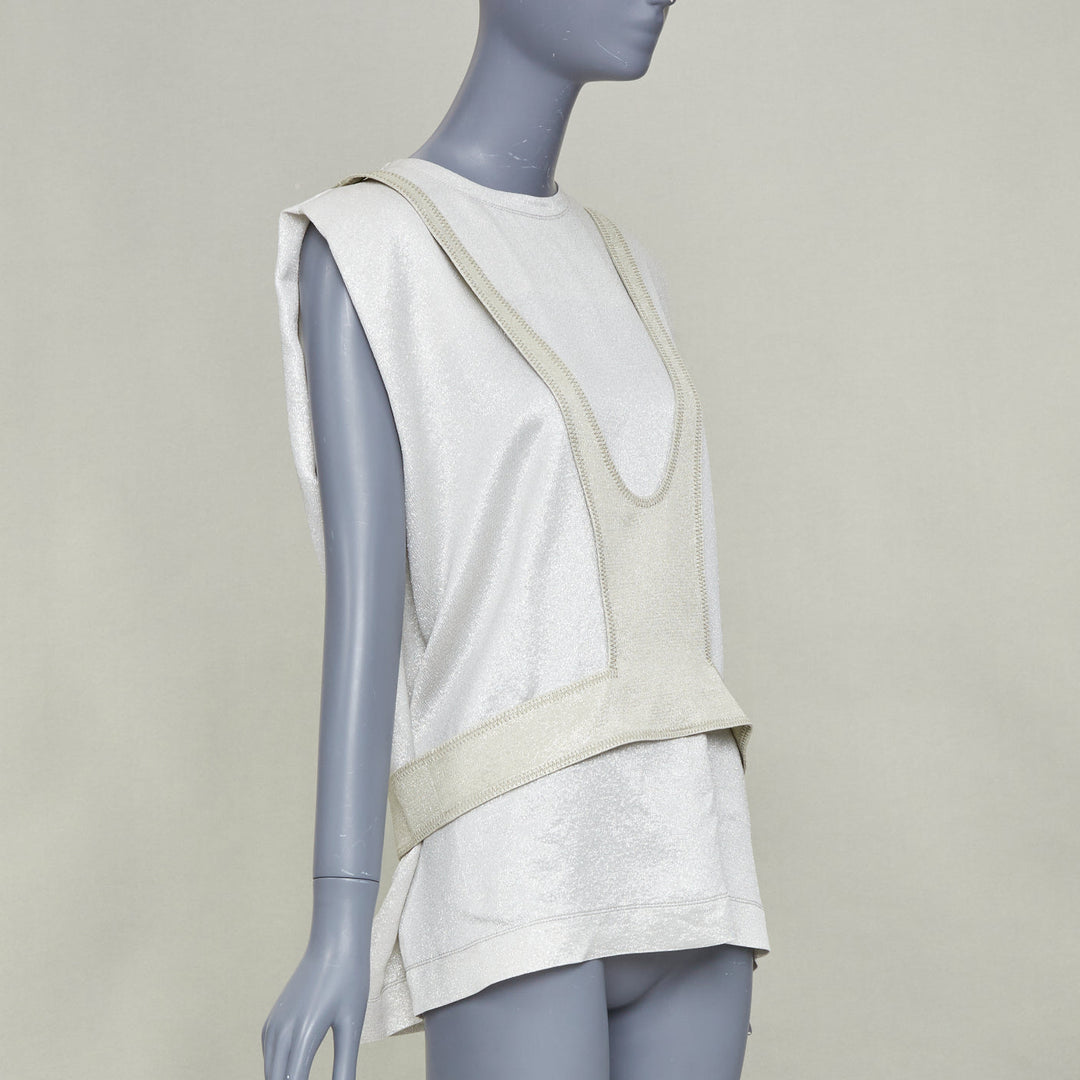 VALENTINO metallic silver green contrast bodice layered sleeveless top IT40 S