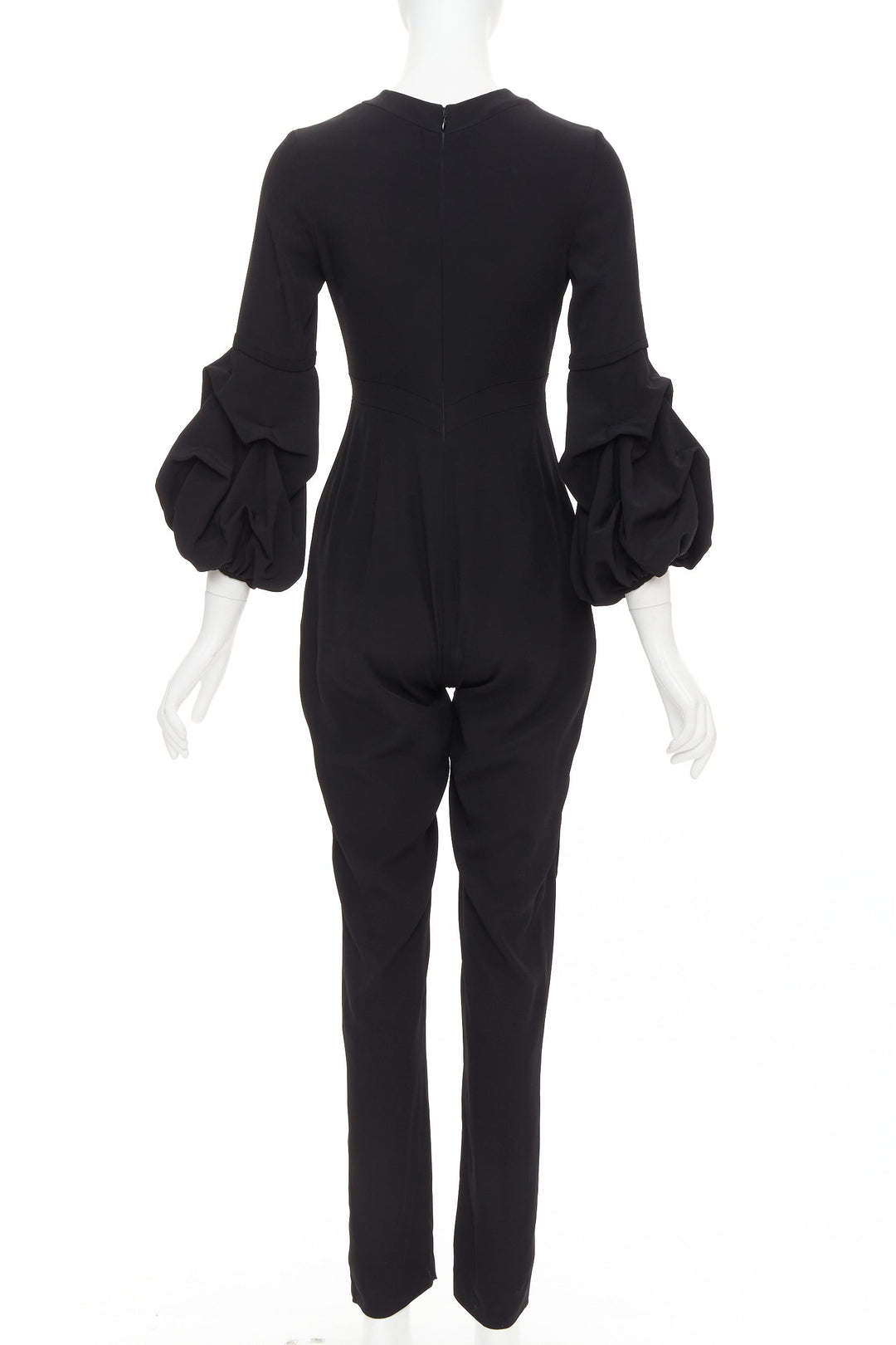 ALEXIS Maximila ruched sleeves skinny leg crepe black tapered jumpsuit XS