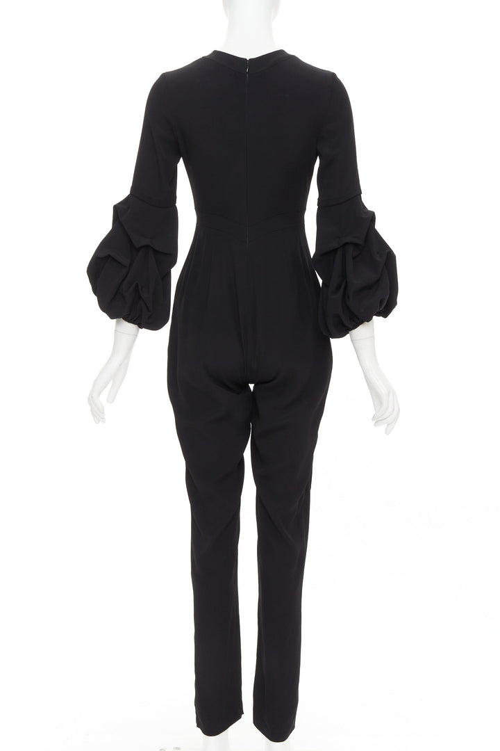 ALEXIS Maximila ruched sleeves skinny leg crepe black tapered jumpsuit XS