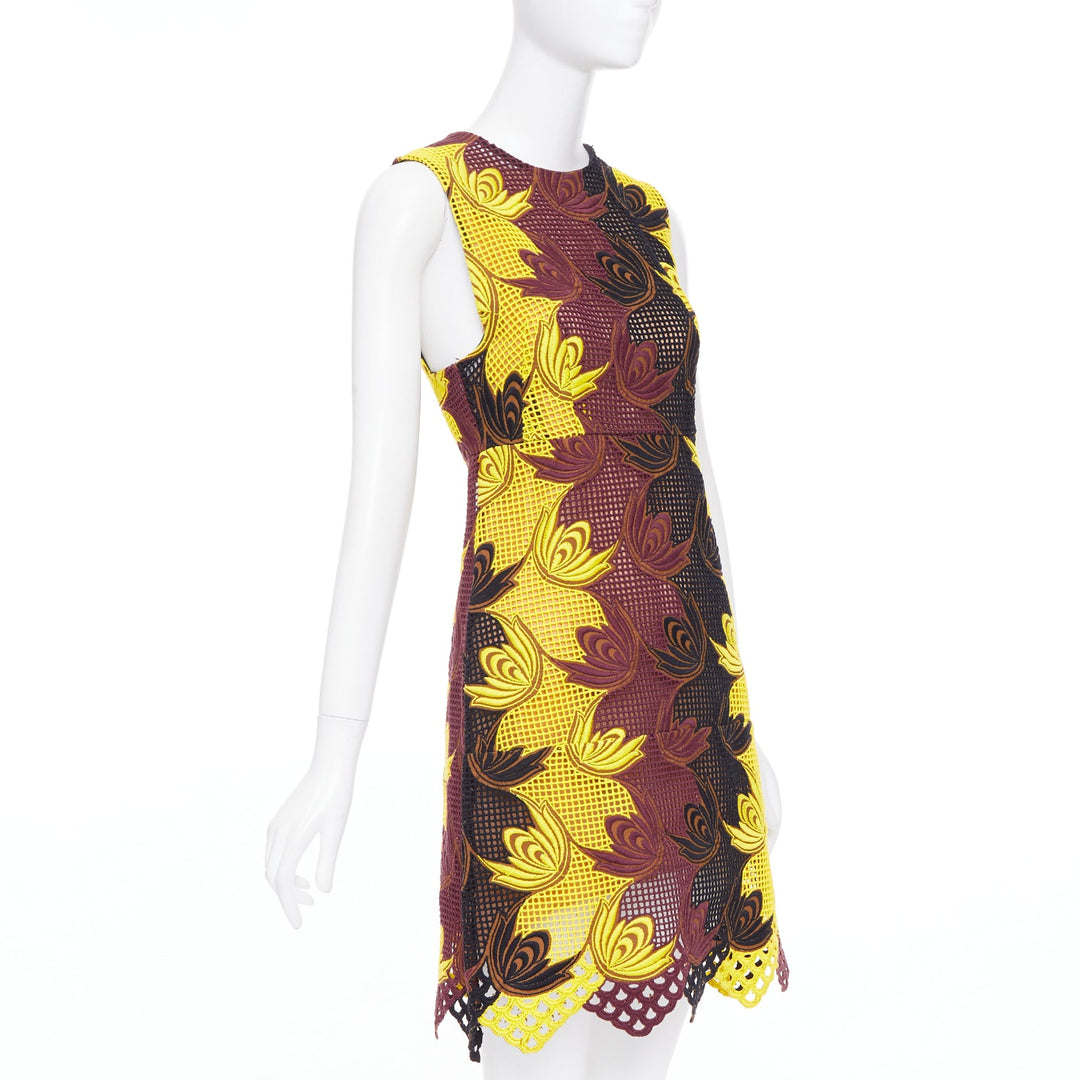 MARNI 2012 Runway yellow brown acrylic silk mesh cocktail dress IT40 S
