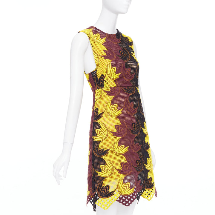 MARNI 2012 Runway yellow brown acrylic silk mesh cocktail dress IT40 S