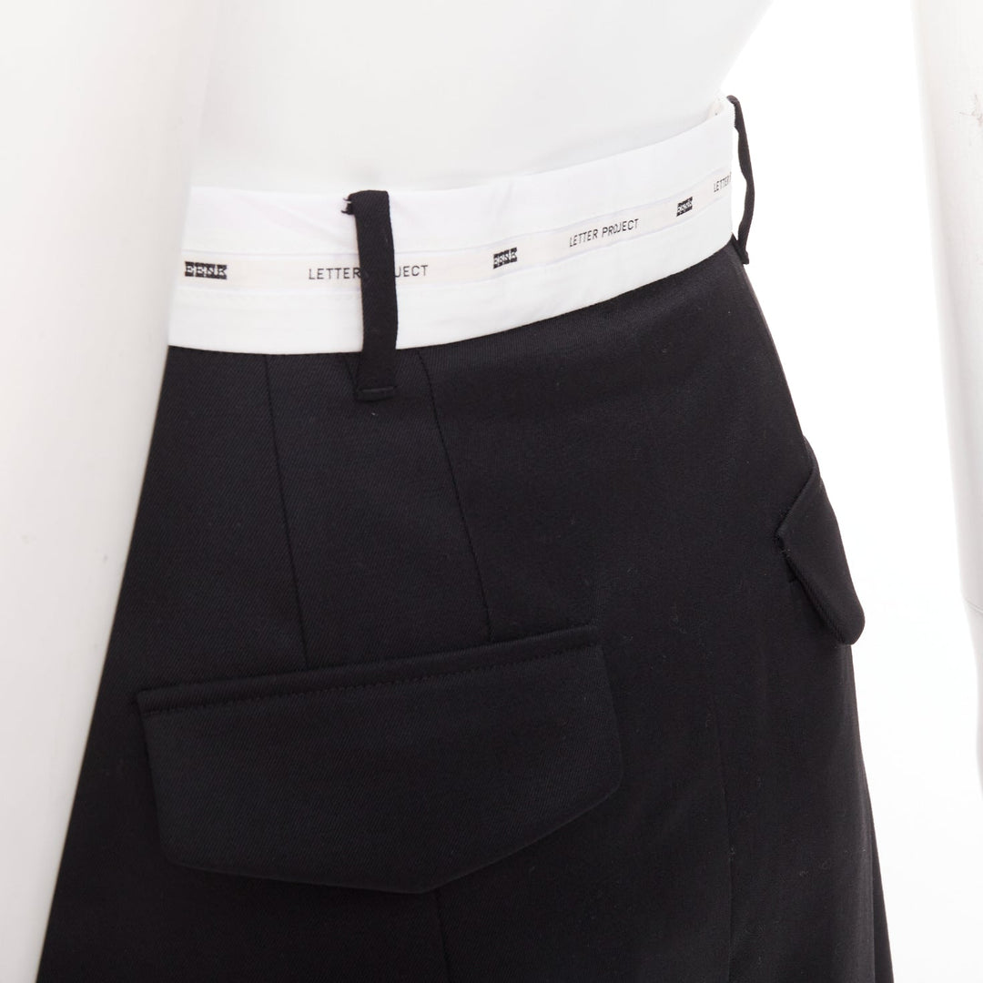 EENK LETTER X black white wool blend logo waist box pleat knee skirt XS