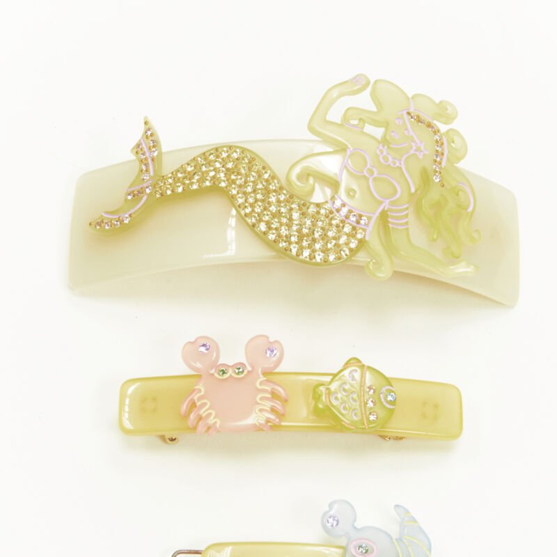 rare CHIC & MODE Alexandre Zouari pastel yellow Mermaid crab hair clips X4
