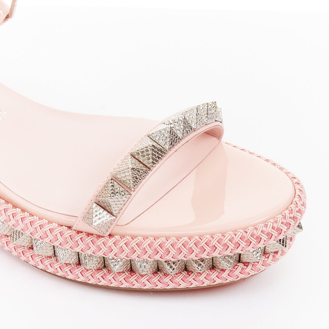 CHRISTIAN LOUBOUTIN Pyraclou 60 poupee pink patent spikes platform wedges EU38