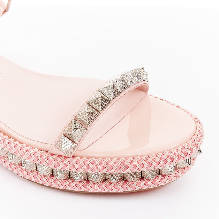 CHRISTIAN LOUBOUTIN Pyraclou 60 poupee pink patent spikes platform wedges EU38