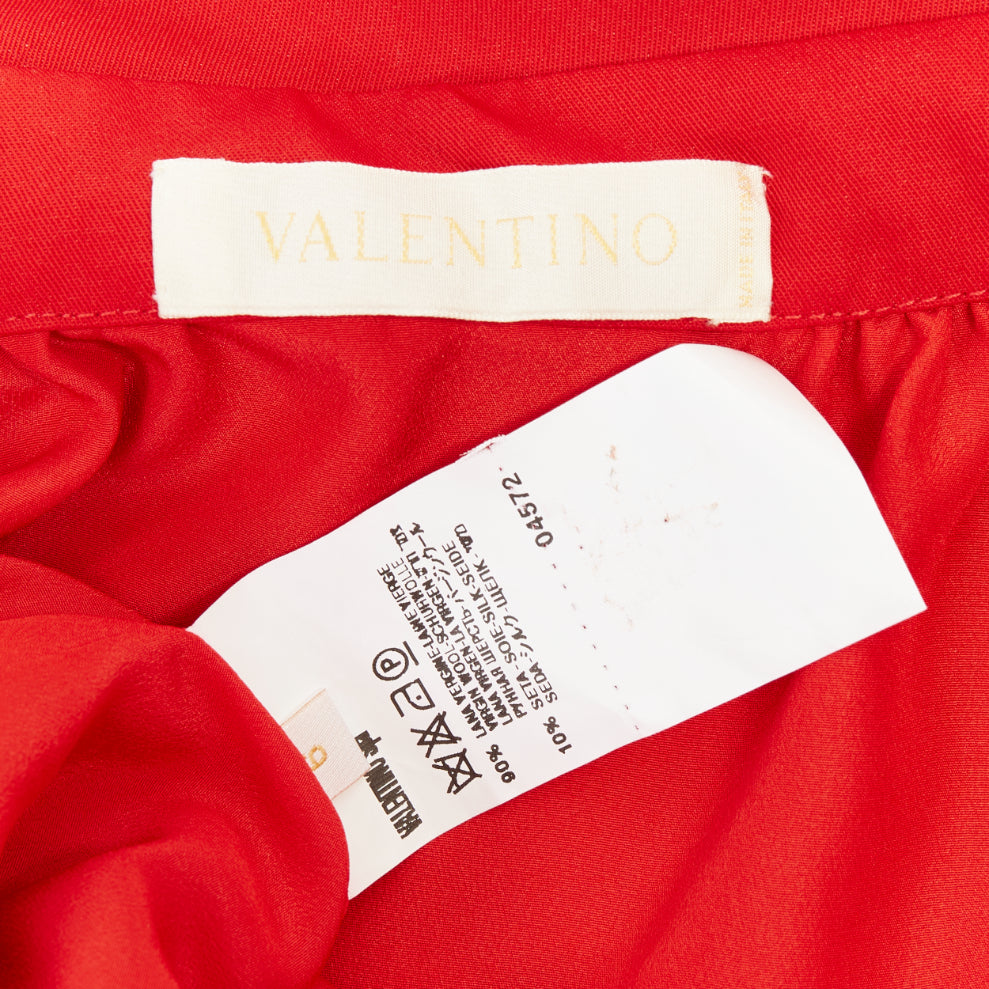 VALENTINO red virgin wool silk asymmetric bow collar shift mini dress US6 S