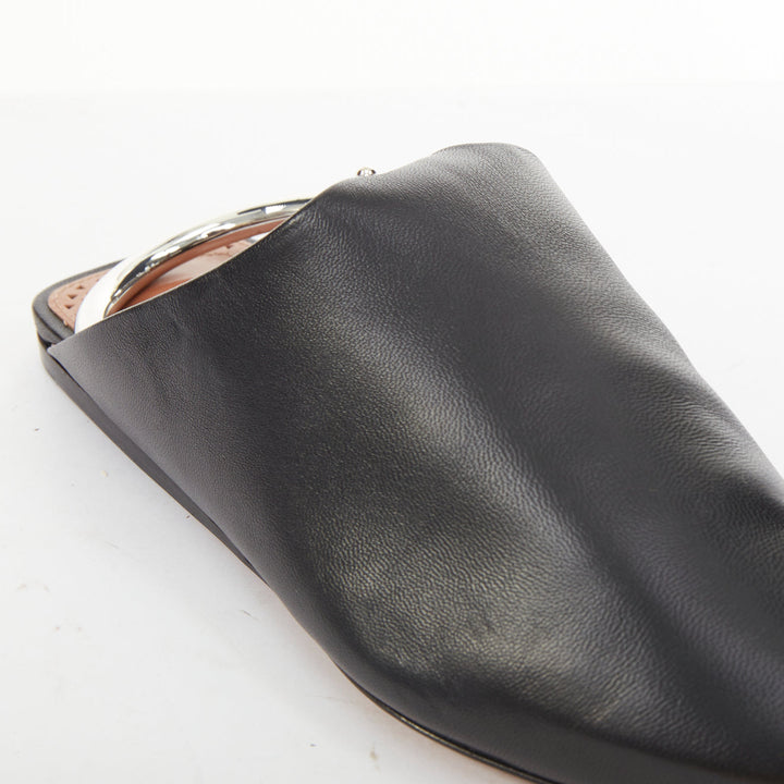 ALAIA 2022 Runway La Babouche black leather pointed toe ring slip on mules EU38