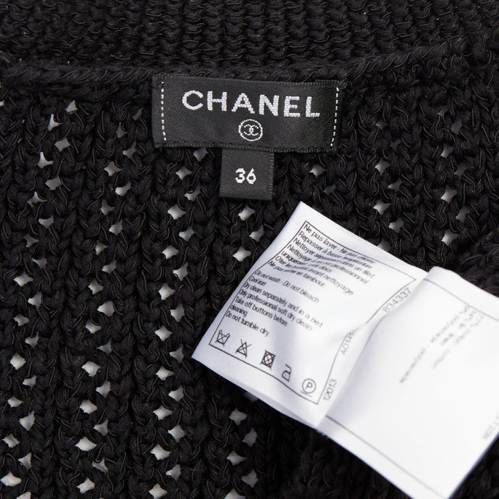 CHANEL 2019 La Pausa cotton linen CC buttons open knit cropped cardigan FR36 S