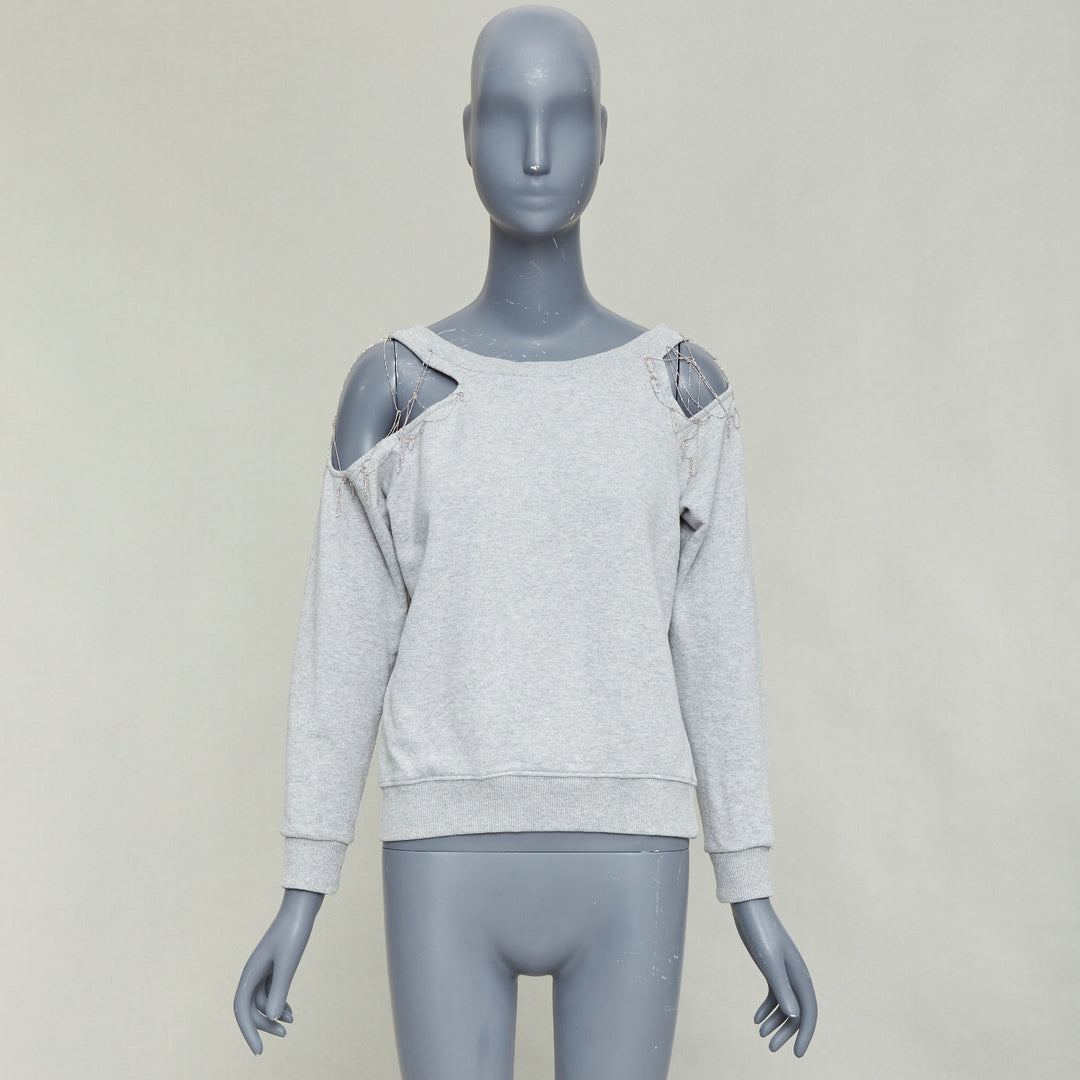 SAINT LAURENT 2013 Hedi Slimane grey silver chain cold shoulder sweater XS