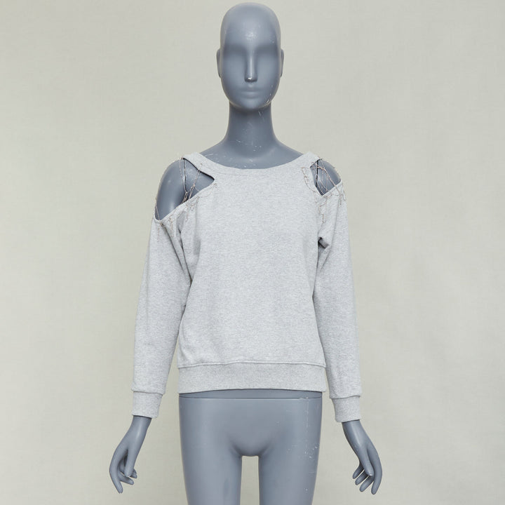 SAINT LAURENT 2013 Hedi Slimane grey silver chain cold shoulder sweater XS
