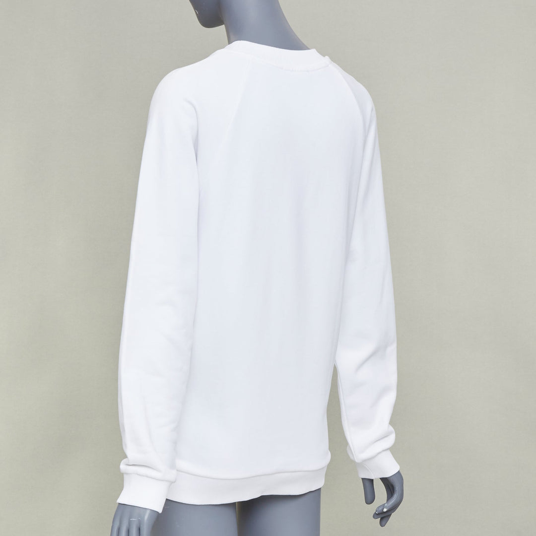 BALMAIN white cotton black flocked coin medallion logo raglan sweatshirt XXS