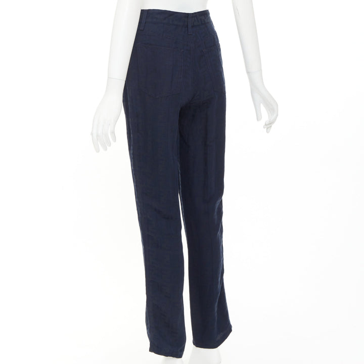 FENDI JEANS 1990s Vintage navy grey FF Zucca Monogram jacquard straight jean 29"