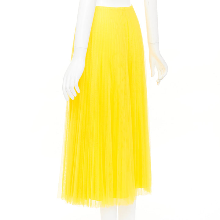 RALPH LAUREN PURPLE LABEL yellow pleated mesh silk lined midi skirt XS US0