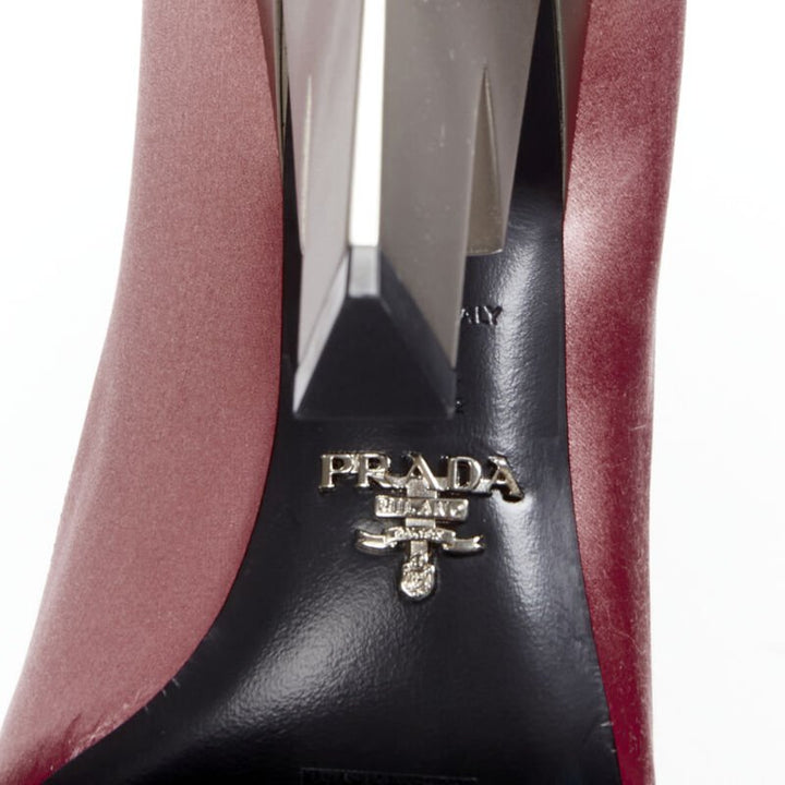 PRADA Lightning Bolt pink silk satin silver metal heel pump EU38.5