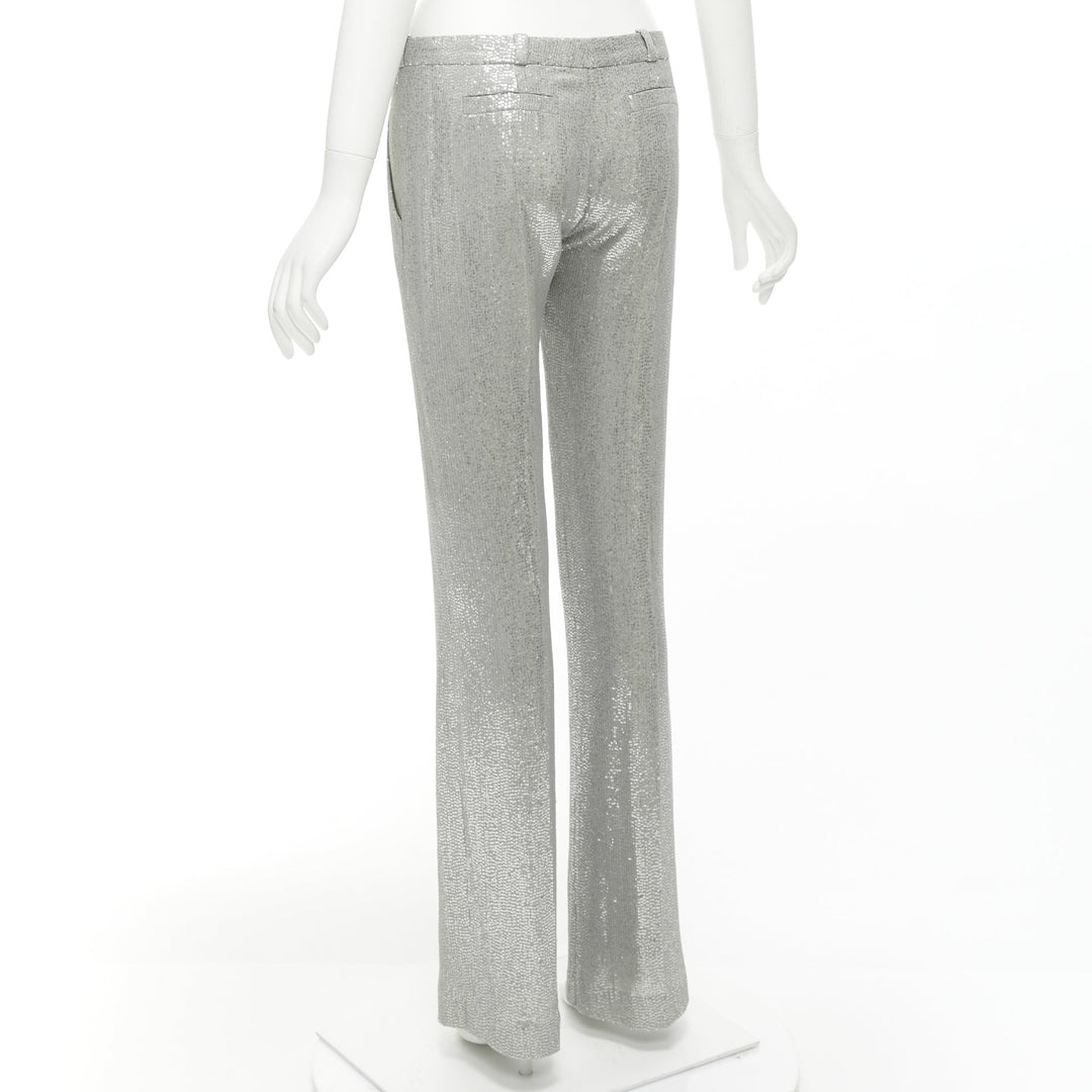 ALEXIS MABILLE 100% silk silver sequinned straight leg trouser pants FR36 S