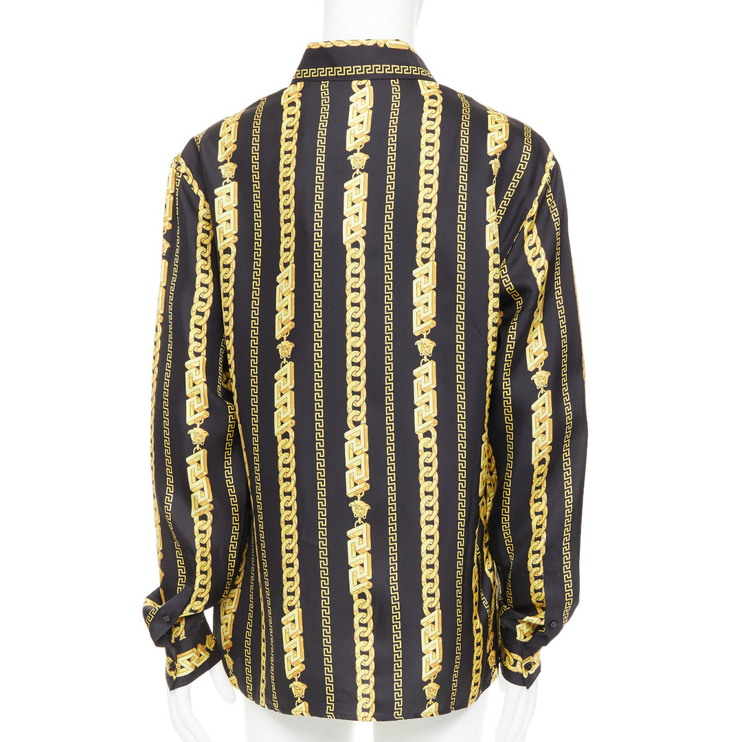 VERSACE 100% silk black gold Medusa Chains cuban link printed shirt IT54 XXL