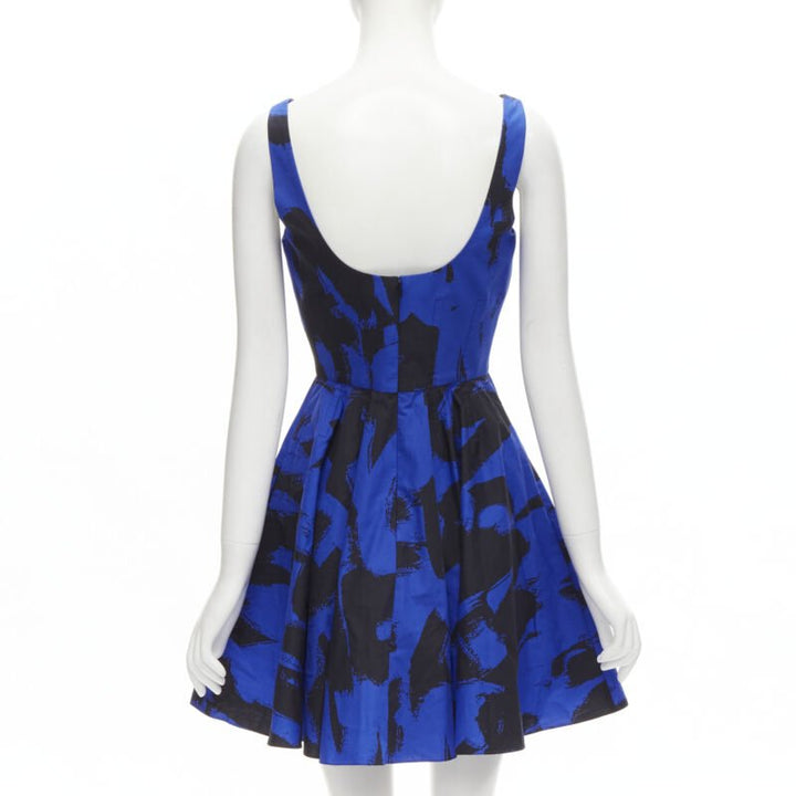 ALEXANDER MCQUEEN 2022 black blue abstract print fit flared scoop dress It38 S