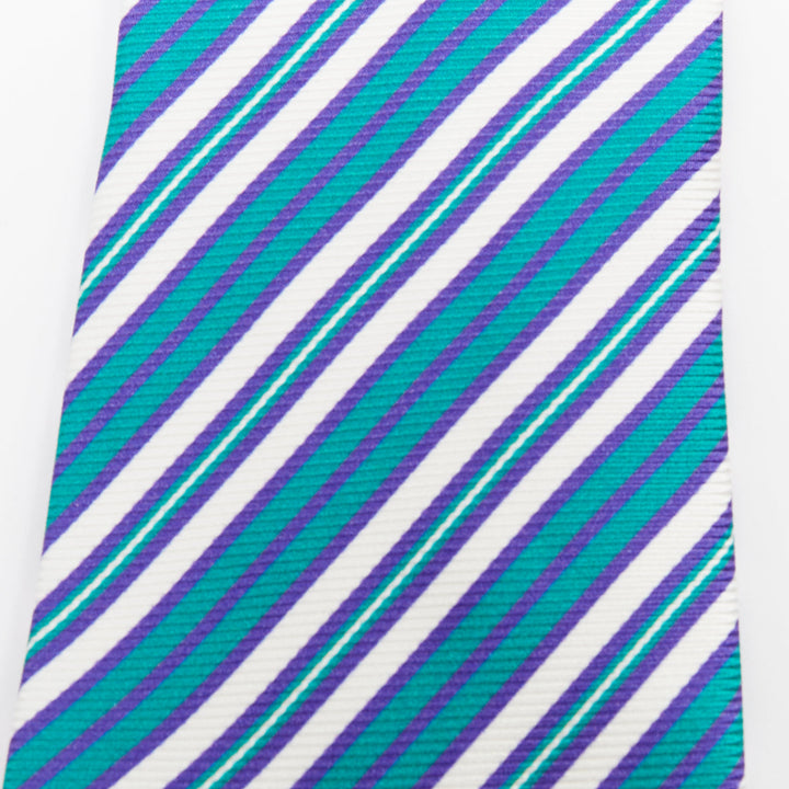 KITON NAPOLI Set of 4 100% silk blue green black white diagonal stripe dress tie