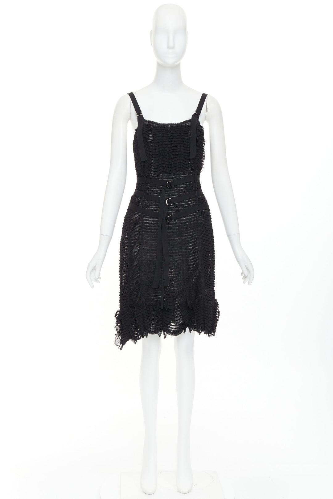 CHRISTIAN DIOR Galliano 2003 Vintage Bondage black shredded knit dress FR38 M