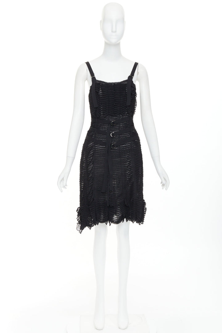 CHRISTIAN DIOR Galliano 2003 Vintage Bondage black shredded knit dress FR38 M