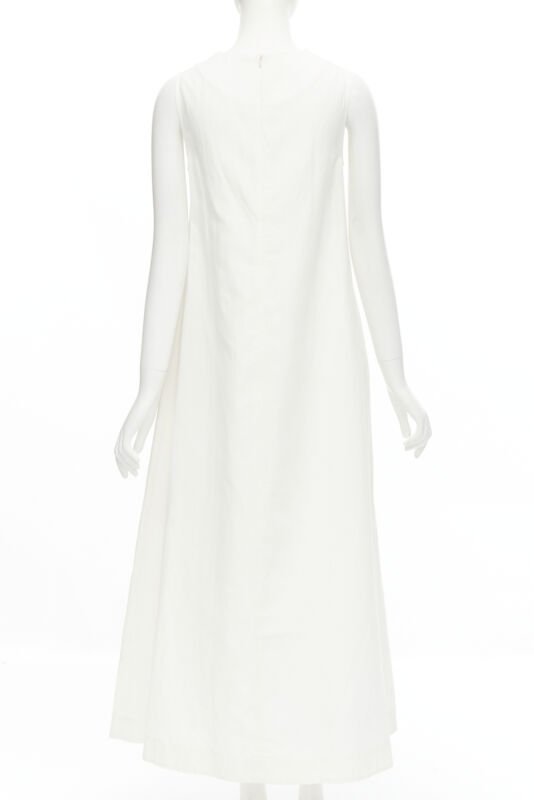 CO Collection white linen cotton sleeveless V-neck A-line flared maxi dress XS