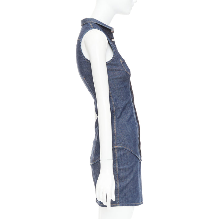 DSQUARED2 Vintage blue cotton denim red logo zip front dress IT40 S