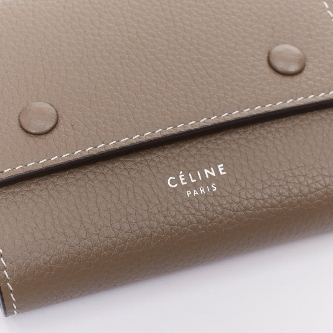 CELINE Trifold Compact Dune drummed calfskin yellow lined folded wallet