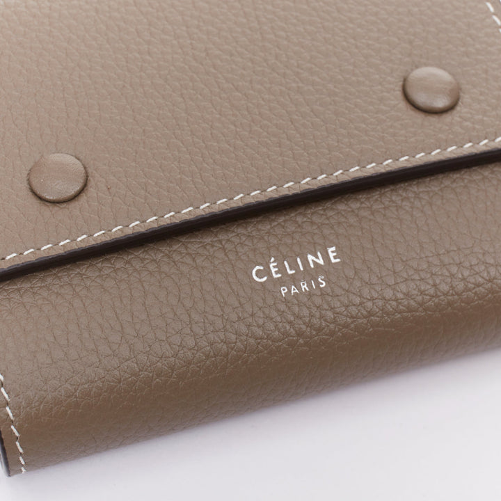 CELINE Trifold Compact Dune drummed calfskin yellow lined folded wallet