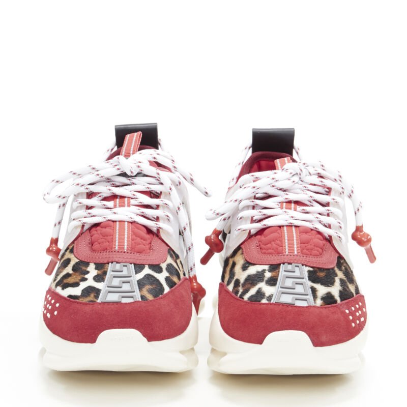 VERSACE Chain Reaction Red Wild Leopard low chunky sneaker EU38 US5