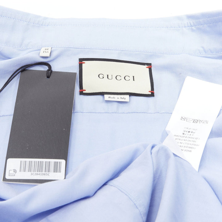 GUCCI 100% cotton blue classic top stitches classic collar shirt EU38 S