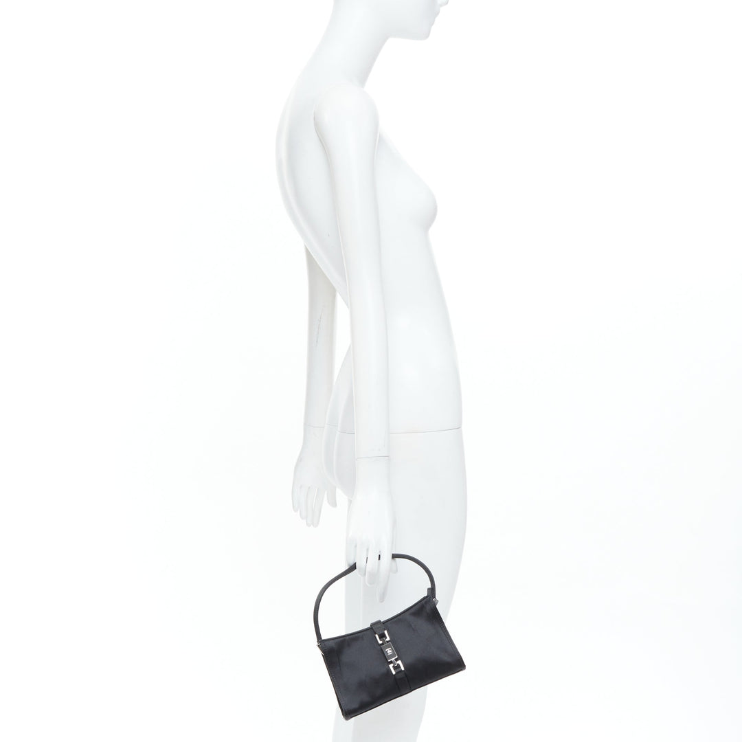 GUCCI Vintage Mini Jackie black satin silver piston lock evening shoulder bag