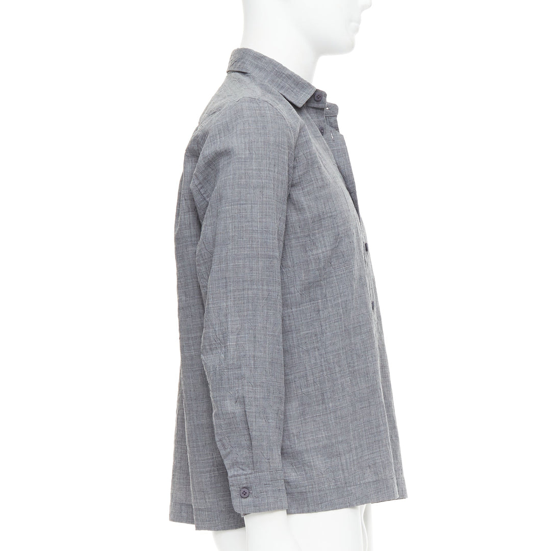 ISSEY MIYAKE MEN grey polyester ramie crinkled shirt top JP1 S