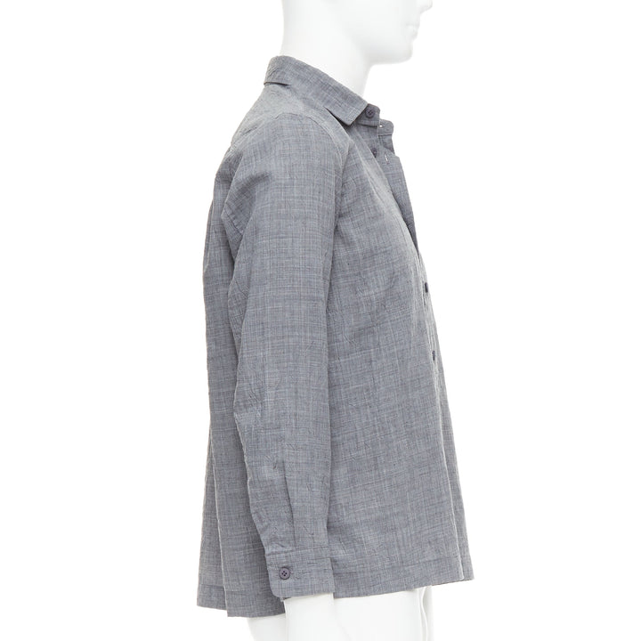 ISSEY MIYAKE MEN grey polyester ramie crinkled shirt top JP1 S