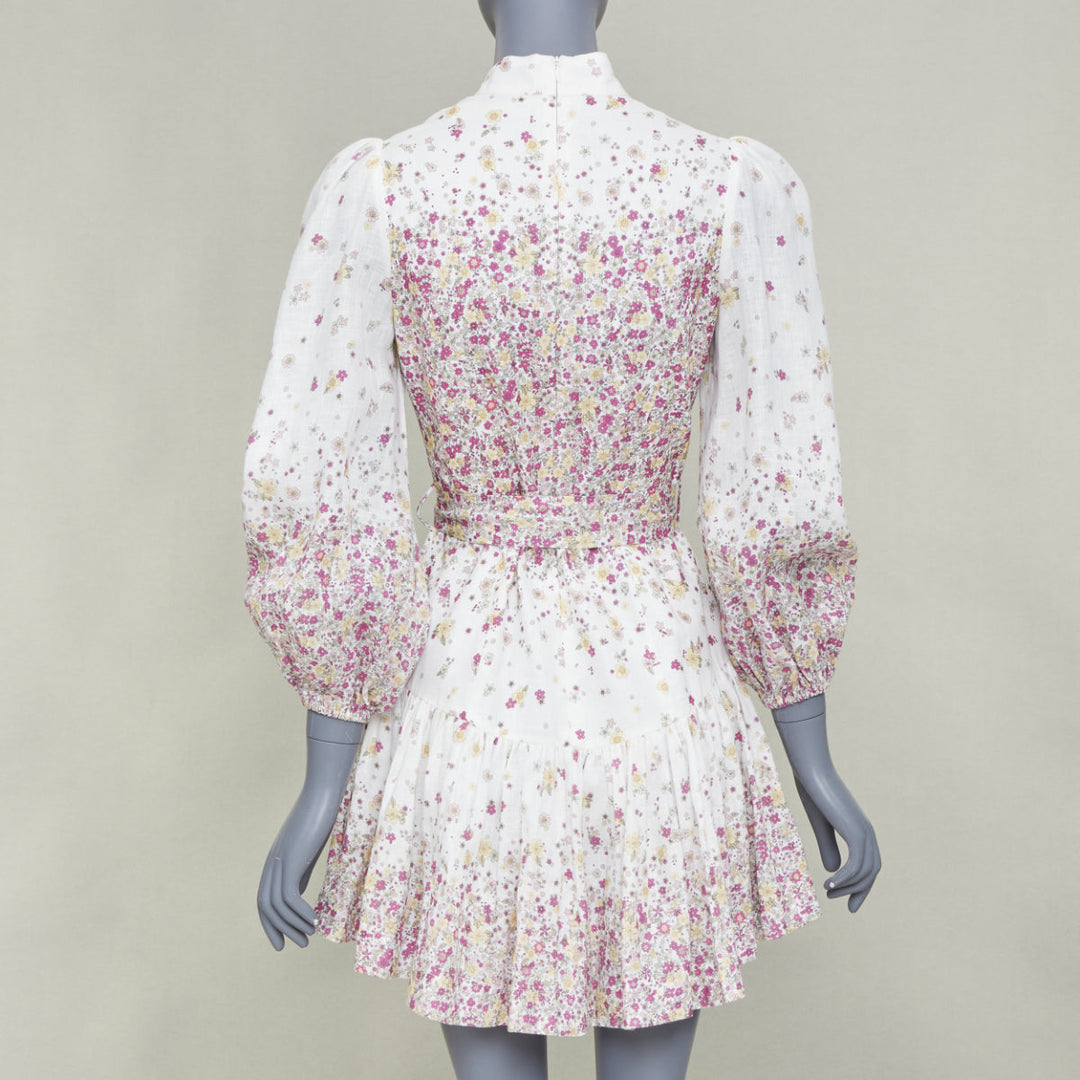 ZIMMERMANN 2020 Carnaby micro flower print white pink linen mini dress Sz1 S