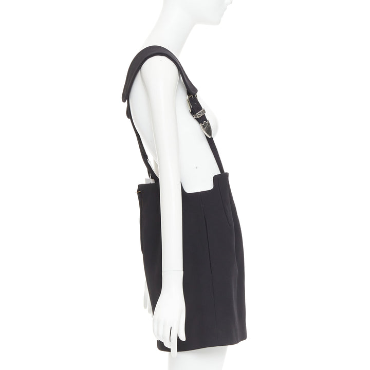 TOGA ARCHIVES Twill black leather western silver buckles suspender skirt FR36 S