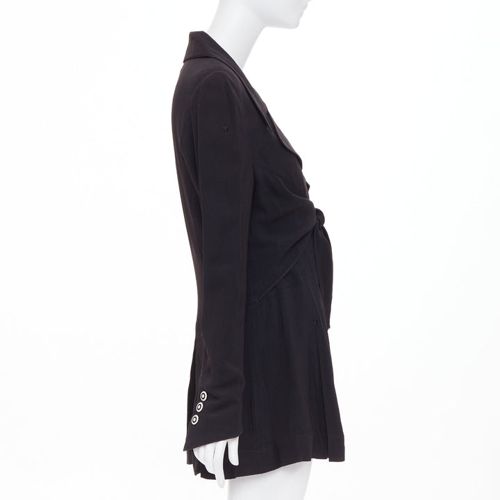 KARL LAGERFELD Vintage black tie front pleated hem wool crepe coat FR44 2XL