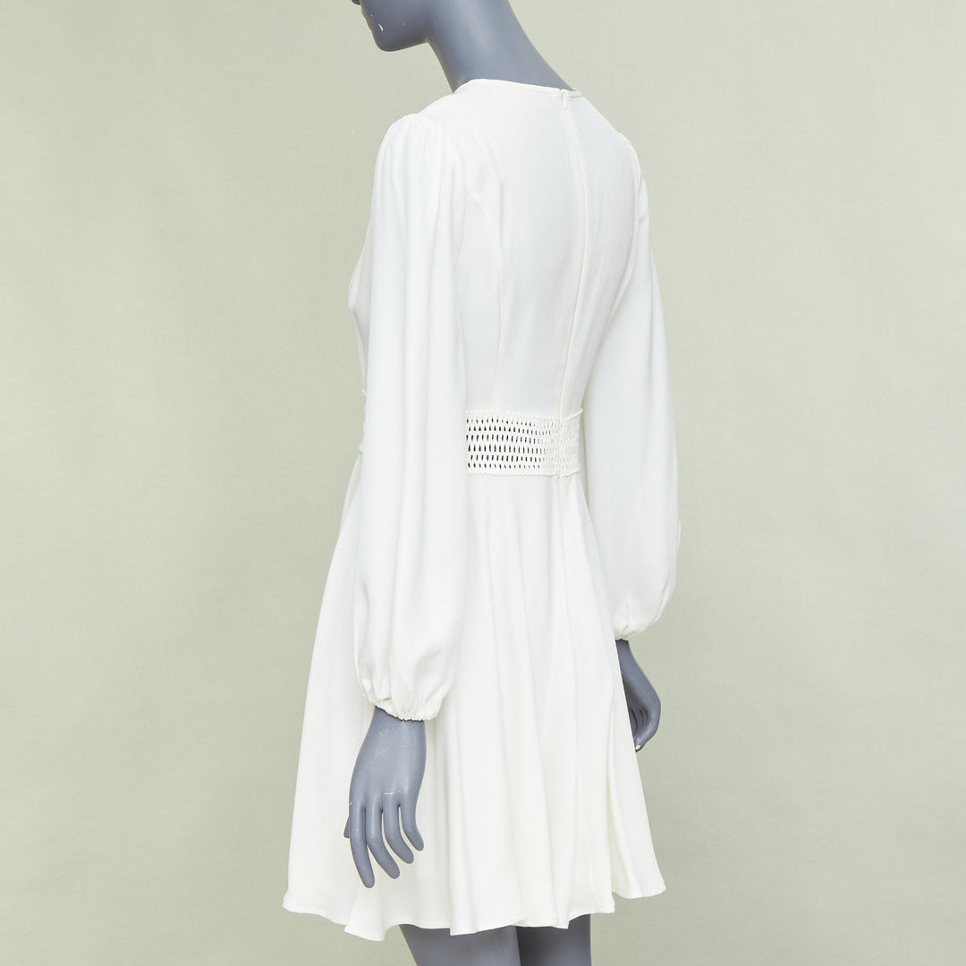ZIMMERMANN off white viscose lattice waistband puff sleeve peasant dress Sz.1 S