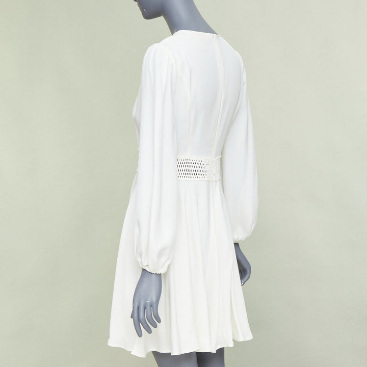 ZIMMERMANN off white viscose lattice waistband puff sleeve peasant dress Sz.1 S